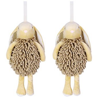 2 pc Chenille Hand Towels, Cute Cartoon Rabbit Shape Fuzzy Soft Absorbent Ball Hand Towel 6"x14"