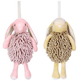 2 pc Chenille Hand Towels, Cute Cartoon Rabbit Shape Fuzzy Soft Absorbent Ball Hand Towel 6"x14"