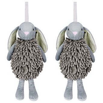 2 pc Chenille Hand Towels, Cute Cartoon Rabbit Shape Fuzzy Soft Absorbent Ball Hand Towel 6"x14"