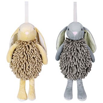 2 pc Chenille Hand Towels, Cute Cartoon Rabbit Shape Fuzzy Soft Absorbent Ball Hand Towel 6"x14"