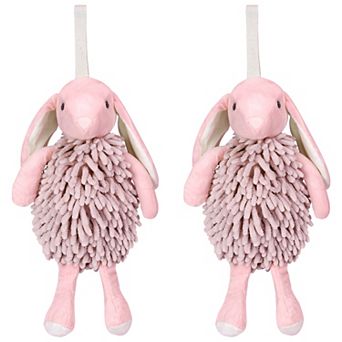 2 pc Chenille Hand Towels, Cute Cartoon Rabbit Shape Fuzzy Soft Absorbent Ball Hand Towel 6"x14"