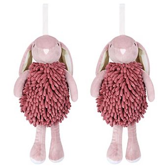 2 pc Chenille Hand Towels, Cute Cartoon Rabbit Shape Fuzzy Soft Absorbent Ball Hand Towel 6"x14"