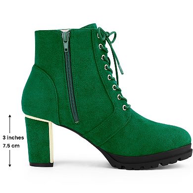 Women's Round Toe Lace Up Chunky Heel Combat Boots