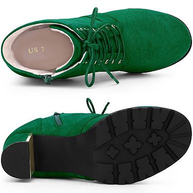 Women's Round Toe Lace Up Chunky Heel Combat Boots