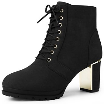 Women's Round Toe Lace Up Chunky Heel Combat Boots