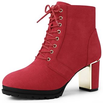 Women's Round Toe Lace Up Chunky Heel Combat Boots