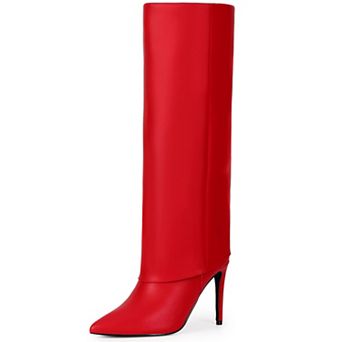 Women's Knee High Boots Fold Over Boots Pointed Toe Stiletto Heel Tall Shark Long Boot