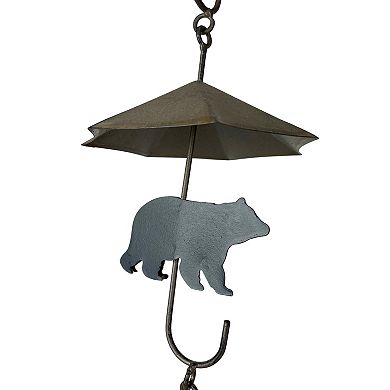 Rustic Black Bear & Umbrella Rain Chain - 75" Long Distressed Copper Finish