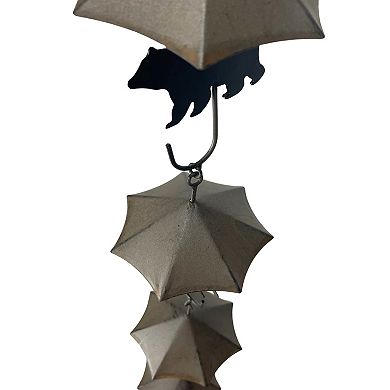 Rustic Black Bear & Umbrella Rain Chain - 75" Long Distressed Copper Finish