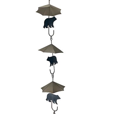 Rustic Black Bear & Umbrella Rain Chain - 75" Long Distressed Copper Finish