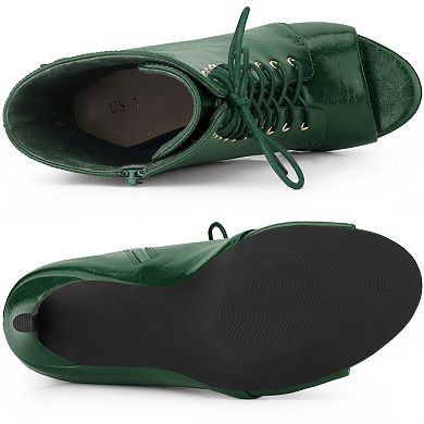 Women's Lace Up Peep Toe Stiletto Heel Ankle Boots