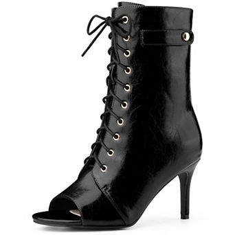Women's Lace Up Peep Toe Stiletto Heel Ankle Boots