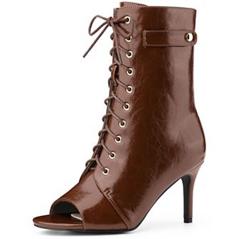 Women's Lace Up Peep Toe Stiletto Heel Ankle Boots