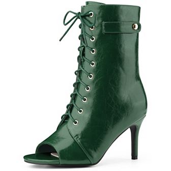Women's Lace Up Peep Toe Stiletto Heel Ankle Boots