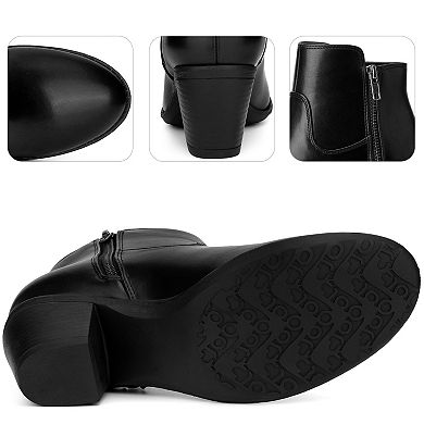 Low Chunky Heel Side Zipper Ankle Booties for Women