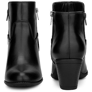 Low Chunky Heel Side Zipper Ankle Booties for Women