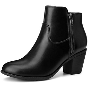 Low Chunky Heel Side Zipper Ankle Booties for Women
