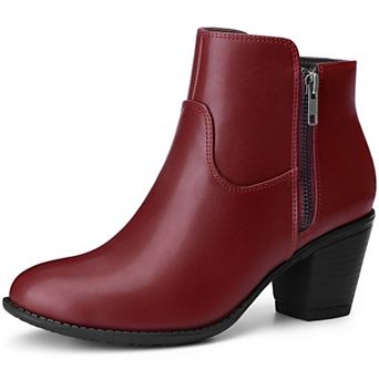 Low Chunky Heel Side Zipper Ankle Booties for Women