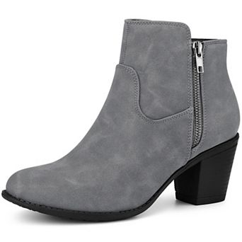 Low Chunky Heel Side Zipper Ankle Booties for Women