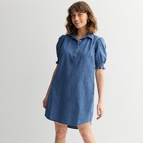 Женские платья Sonoma Goods For Life Women's Sonoma Goods For Life® Puff Sleeve Denim Dress