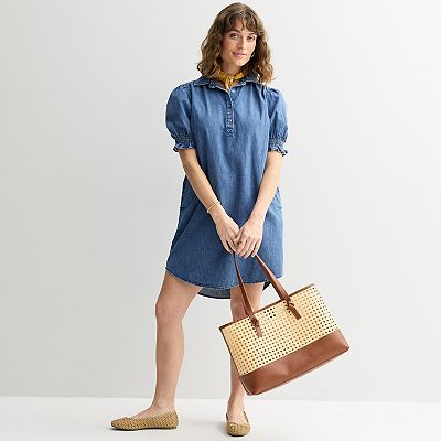 sonoma denim dress Women's Sonoma Goods For Life® Puff Sleeve Denim Dress