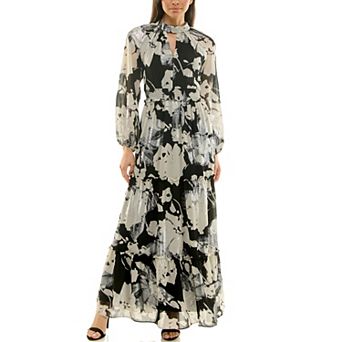 Women's Maison Tara Mockneck Foil Print Chiffon Maxi Dress
