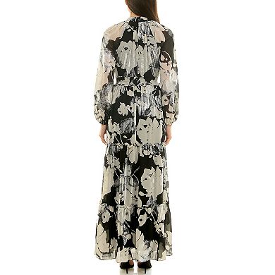 Women's Maison Tara Mockneck Foil Print Chiffon Maxi Dress