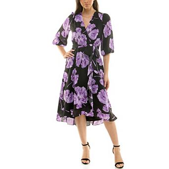 Women's Maison Tara Check Chiffon Faux Wrap Midi Dress