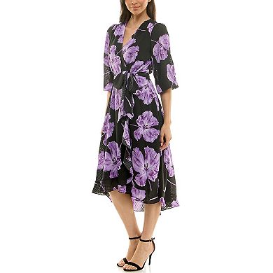 Women's Maison Tara Check Chiffon Faux Wrap Midi Dress