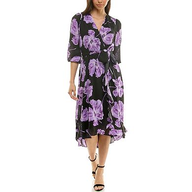 Women's Maison Tara Check Chiffon Faux Wrap Midi Dress