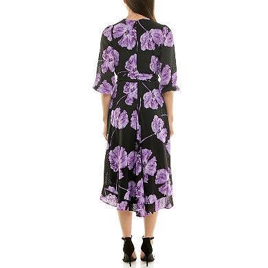 Women's Maison Tara Check Chiffon Faux Wrap Midi Dress