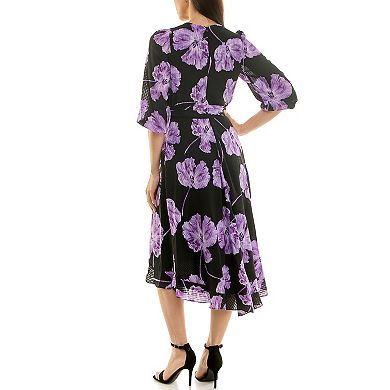 Women's Maison Tara Check Chiffon Faux Wrap Midi Dress