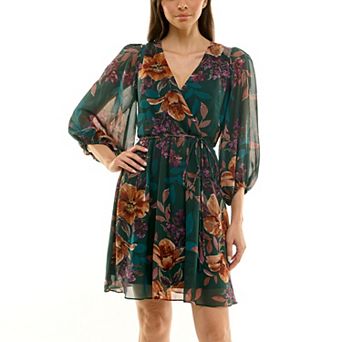 Women's Maison Tara Floral Print Chiffon Faux Wrap Dress
