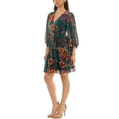 Women's Maison Tara Floral Print Chiffon Faux Wrap Dress