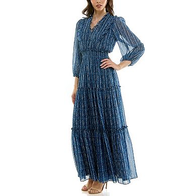 Women's Maison Tara Smocked Waist Print Chiffon Maxi Dress