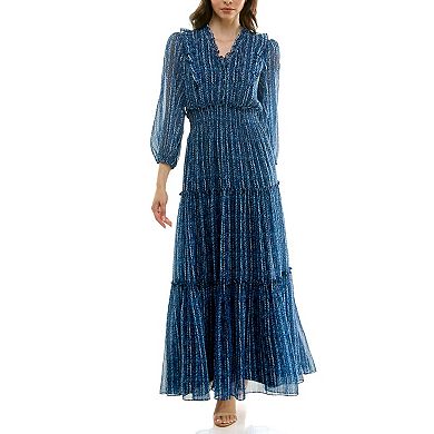 Women's Maison Tara Smocked Waist Print Chiffon Maxi Dress