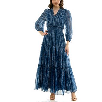 Women's Maison Tara Smocked Waist Print Chiffon Maxi Dress