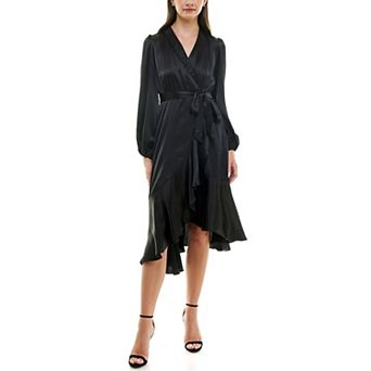 Women's Maison Tara Shawl Collar Faux Wrap Satin Midi Dress