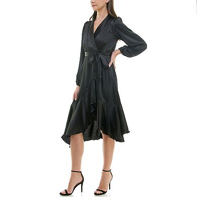 Women's Maison Tara Shawl Collar Faux Wrap Satin Midi Dress