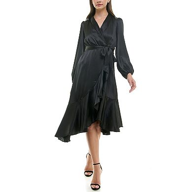 Women's Maison Tara Shawl Collar Faux Wrap Satin Midi Dress