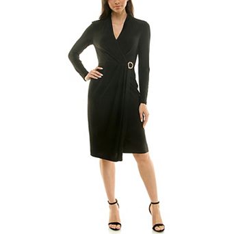 Women's Maison Tara Shawl Collar Faux Wrap Knit Midi Dress