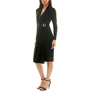 Women's Maison Tara Shawl Collar Faux Wrap Knit Midi Dress