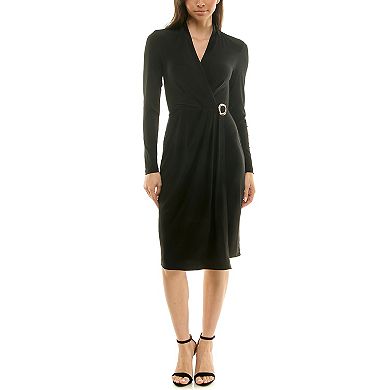 Women's Maison Tara Shawl Collar Faux Wrap Knit Midi Dress