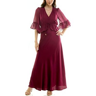 Women's Maison Tara Chiffon & Satin Tie Waist Maxi Dress