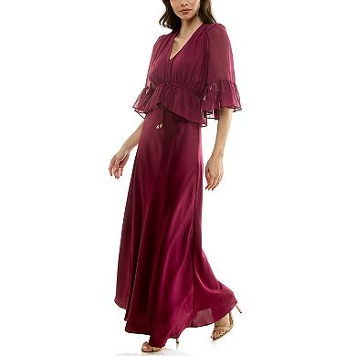 Women's Maison Tara Chiffon & Satin Tie Waist Maxi Dress