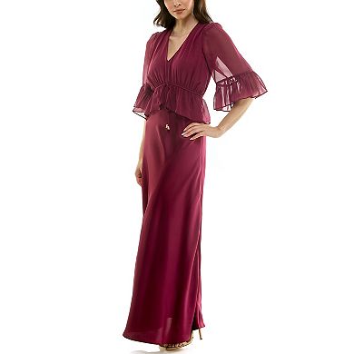 Women's Maison Tara Chiffon & Satin Tie Waist Maxi Dress