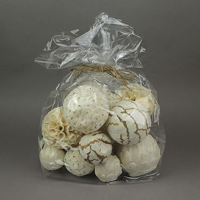 18 Piece Natural White and Brown Exotic Dried Organic Decor Balls