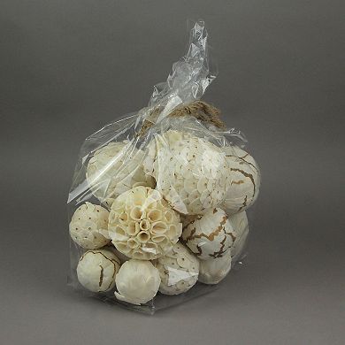 18 Piece Natural White and Brown Exotic Dried Organic Decor Balls
