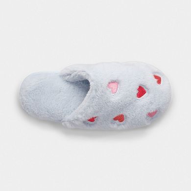 Embroidered Hearts Women's Slip-On Scuff Slippers