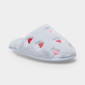 Embroidered Hearts Women's Slip-On Scuff Slippers